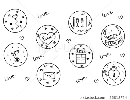 Hand drawn love and hearts doodles icon set Hand drawn love and hearts doodles icon set 26818734