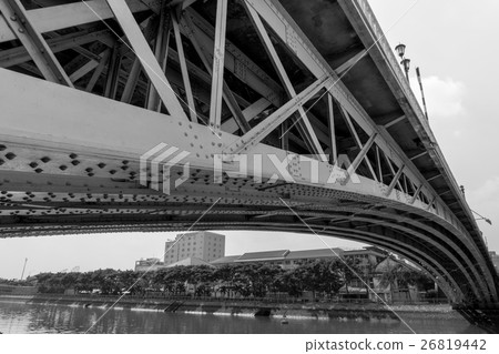 Steel construction from under the bridge. B&W Steel construction from under the bridge. B&W 26819442