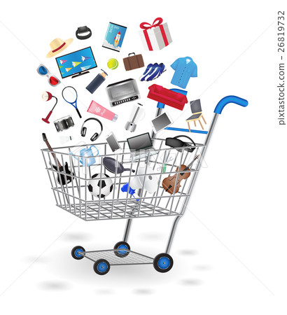 shopping cart with shopping object floating shopping cart with shopping object floating 26819732
