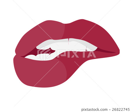 Open Mouth with Red Lips Biting. Smile with Tooth 26822745