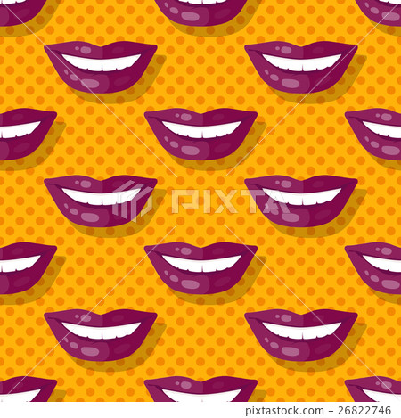 Seamless Pattern Smiling Lips Teeth on Polka Dot Seamless Pattern Smiling Lips Teeth on Polka Dot 26822746