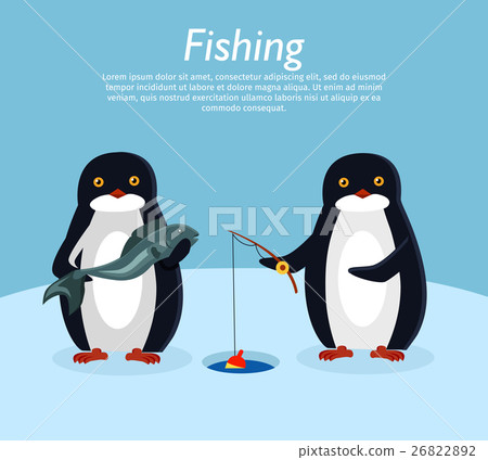 Fishing Banner. Penguin Animals on Fish. Vector Fishing Banner. Penguin Animals on Fish. Vector 26822892