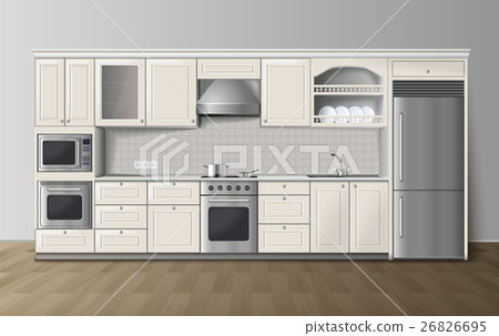 Luxury Kitchen White Realistic Interior Image  26826695