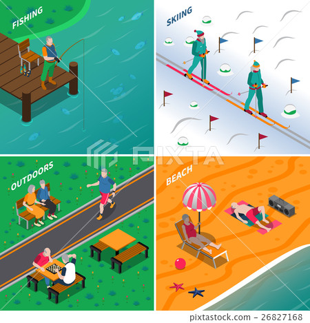 Elderly People 2x2 Isometric Icons Set 26827168