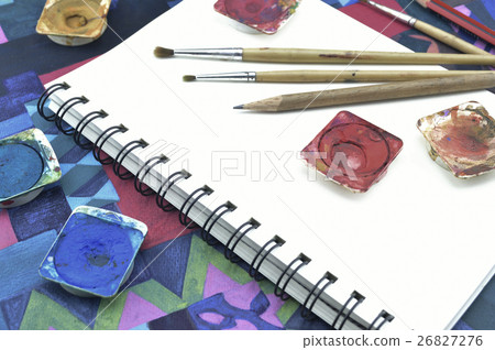 Used water color paint, pencil and paintbrush 26827276