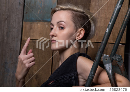 Blond woman pointed up Blond woman pointed up 26828476