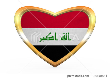 Flag of Iraq in heart shape, golden frame Flag of Iraq in heart shape, golden frame 26830861