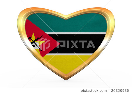Flag of Mozambique in heart shape, golden frame Flag of Mozambique in heart shape, golden frame 26830986