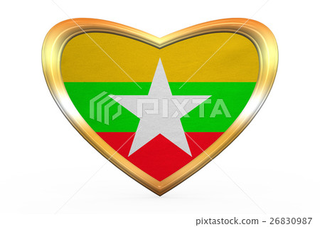Flag of Myanmar in heart shape, golden frame 26830987