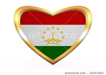 Flag of Tajikistan in heart shape, golden frame 26831068
