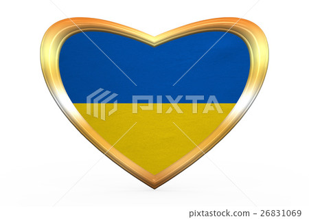 Flag of Ukraine in heart shape, golden frame 26831069