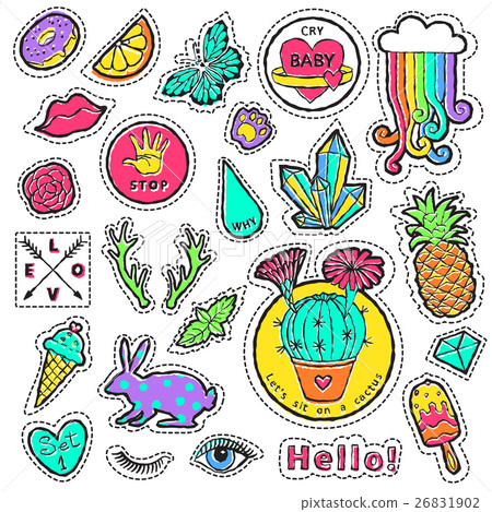 Fashion patch badge elements in cartoon 80s-90s 26831902