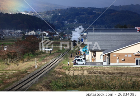 Rainbow and steam locomotive 26834083