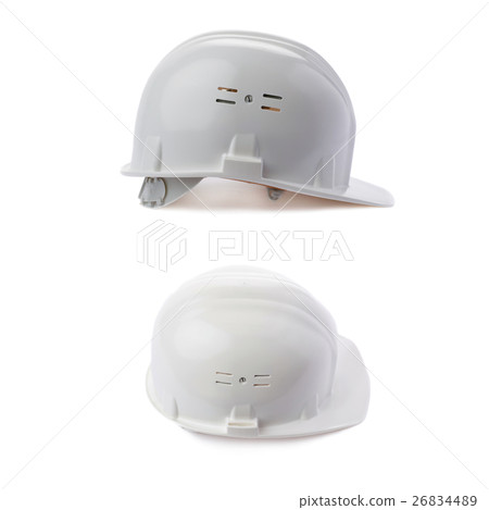 Set of Plastic safety helmet over isolated white 26834489