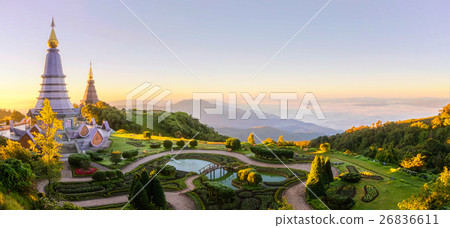 Landscape of two pagoda on the top of Inthanon  26836611