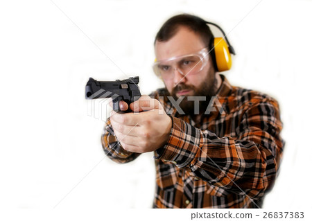 man with put on protective goggles ear training 26837383