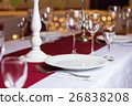 Clean plate on table in restaurant 26838208