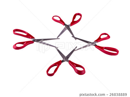 New red paper scissors on a white background New red paper scissors on a white background 26838889