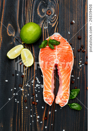 Fresh Raw Salmon Red Fish Steak 26839408