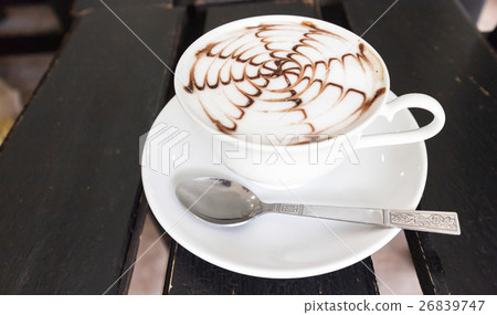 Hot coffee on wood table, food and drink concept Hot coffee on wood table, food and drink concept 26839747