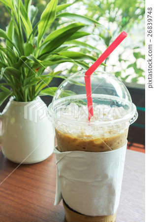 Ice coffee on wood table espresso ice coffee Ice coffee on wood table espresso ice coffee 26839748