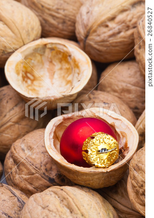 Christmas decorations in the shell of walnuts. Christmas decorations in the shell of walnuts. 26840527