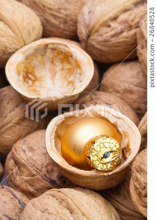 Christmas decorations in the shell of walnuts. Christmas decorations in the shell of walnuts. 26840528