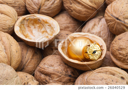 Christmas decorations in the shell of walnuts. 26840529