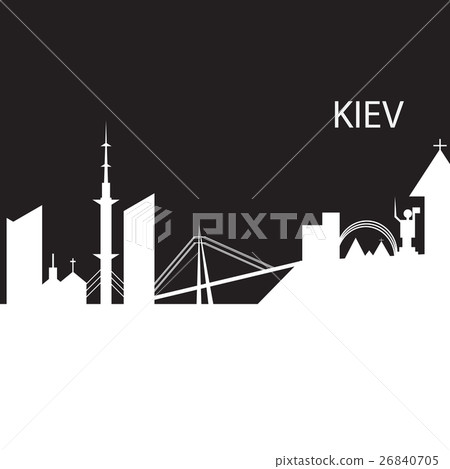 Kiev City skyline black and white silhouette Kiev City skyline black and white silhouette 26840705