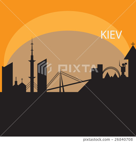 Kiev skyline in orange background Kiev skyline in orange background 26840708