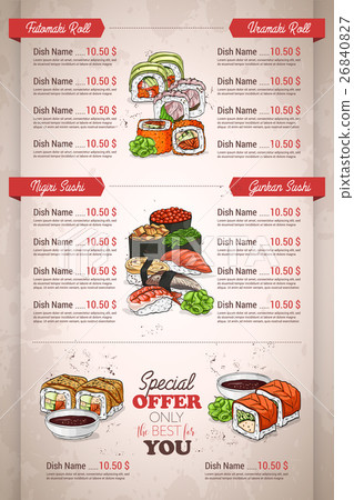 Restaurant vertical color sushi menu 26840827