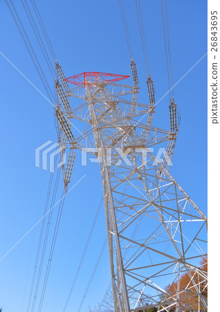 Steel tower High voltage line background Blue sky Photograph frame from just under 26843695