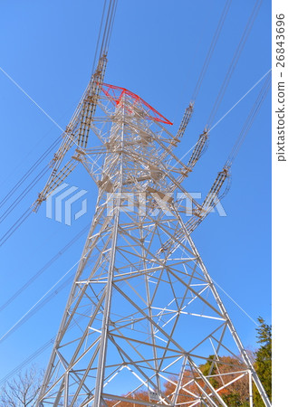 鋼塔高壓線背景藍天照片框架從下面 26843696
