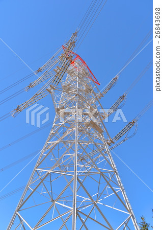 鋼塔高壓線背景藍天照片框架從下面 26843698