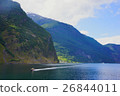 A magnificent lush landscape of Nogwe, Sognefjord, and a boat riding from the ship 26844011