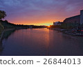 The setting sun setting in a certain river in Finland and the beautiful gradation of the sky from red to blue 26844013