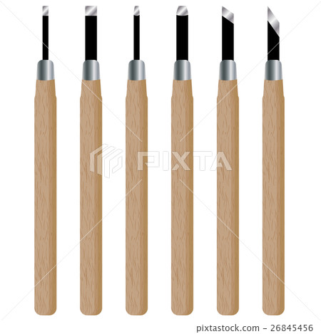 Wood carving knife set on white background. 26845456
