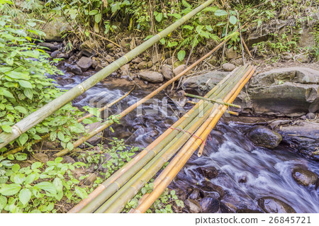 Bamboo bridge over rill in forest Bamboo bridge over rill in forest 26845721
