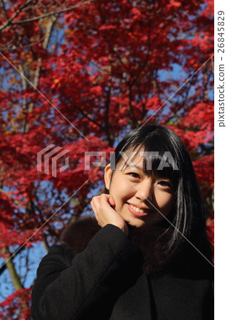 有秋葉和微笑的大學生 26845829
