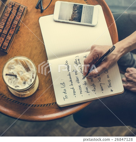 Cafe Coffee Break Mobile Phone Notebook To Do List Concept 26847128