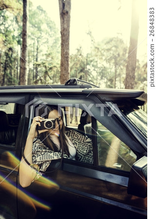 Photographer Camera Woman Shooting Car Vehicle Concept 26848383