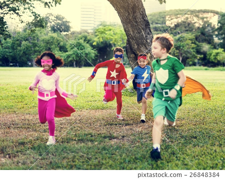 Superheroes Cheerful Kids Expressing Positivity Concept Superheroes Cheerful Kids Expressing Positivity Concept 26848384