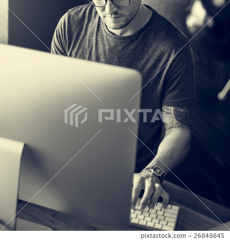 Man Busy Photographer Editing Home Office Concept 26848645