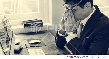 Business Man Frustrated Tired Office Desk Concept 26851100