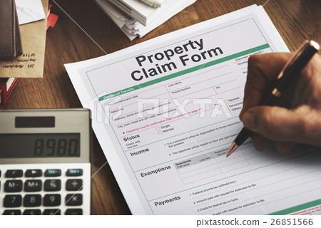 Stock Photo: Property Claim Form Payslip Purchase Order Concept