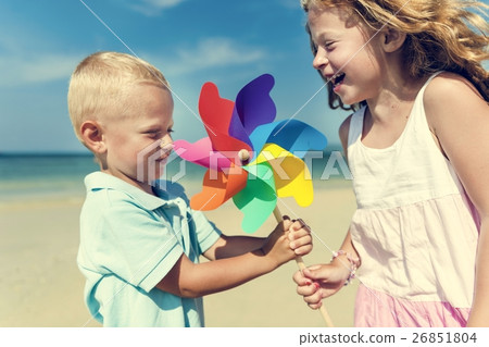 Beach Sibling Child Wind Carefree Fun Playful Concept 26851804