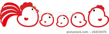 New Year's Day 2017 Chicken parent and five children Rooster year red and white tail chick 26858970