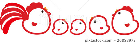 New Year's Day 2017 Chicken parent and five children Rooster year red and white tail chick twin 26858972