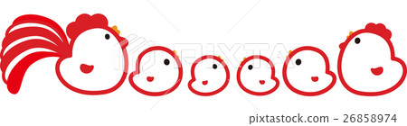 New Year's card 2017 Chicken parent and child 6 birds Rooster year red and white tippo chick twin pair 26858974