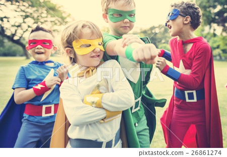 Superheroes Cheerful Kids Expressing Positivity Concept Superheroes Cheerful Kids Expressing Positivity Concept 26861274
